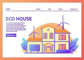 Landing page template.Renewable Energy House.Solar panel, wind power turbine.Flat vector.Web page.Website template. vector