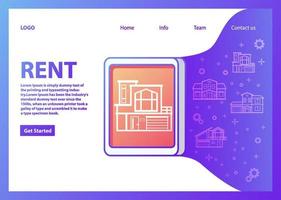 House for rent.Landing page interface design template.Web page.Website template. Rent real estate and apartments. Find a cottage.Booking hotel.Lease home. vector