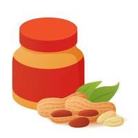 Glass jar of peanut butter. Food icon. Flat vector illustration.Vegan can nut paste.