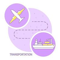 Freight cargo icon.Cargo transportation from ship by air plane .Outline vector illustration