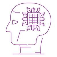 ai, inteligencia artificial, tecnología. chip procesador de microchip de línea delgada. cabeza de robot con engranajes. contorno aislado del vector. icono lineal. vector