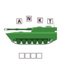 Game words puzzle military tank . Education developing child.Riddle for preschool.Flat illustration cartoon character vector. vector