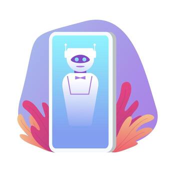 Smart chat bot.aplicación de robot móvil para un teléfono inteligente. asistente de voz. ilustración de vector plano moderno.