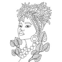 African black woman afro modern girl turban head wrap scarf Nubian queen coloring illustration pages vector