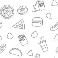 Fast food seamless outline pattern design vector