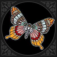 Colorful butterfly mandala arts isolated on black background vector