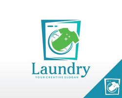 Laundry logo design. Tshirt wash service logo vector template
