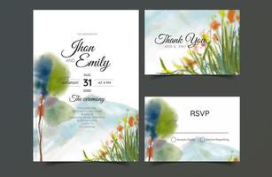 wedding invitation with mountain view watercolor background vector