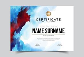 Certificate of appreciation template, gold and blue color. Clean modern certificate with gold badge. Certificate border template with luxury and modern line pattern. Diploma vector template