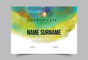 Certificate of appreciation template, gold and blue color. Clean modern certificate with gold badge. Certificate border template with luxury and modern line pattern. Diploma vector template