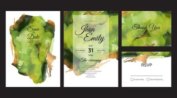 wedding invitation cards, watercolor textures and fake gold splashes for a luxurious touch vector