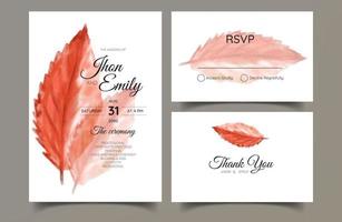 Elegant watercolor wedding invitation card with greenery leaves vector