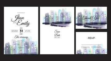 wedding invitation cards with Metropolis City watercolor vector