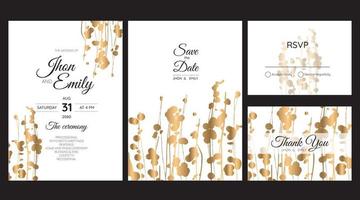 Elegant watercolor wedding invitation card with greenery leaves vector