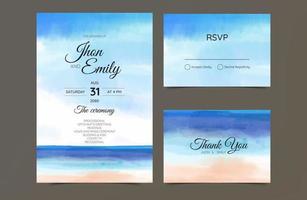 tarjeta de invitación de boda, panorama de playa, acuarela vector