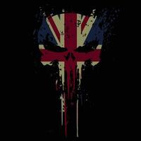 Skull head UK United Kingdom flag with grunge texture - vector t shirt design