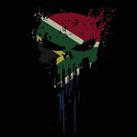 Skull head South Africa flag with grunge texture - vector t shirt design