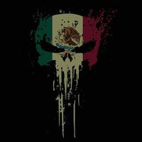 cabeza de cráneo bandera de méxico con textura grunge - diseño de camiseta vectorial vector
