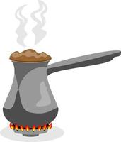 Cezve on the gas burner isolated vector colored icon. Turkish Coffee with a Cezve. Coffee is brewed on a gas stove