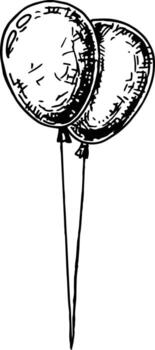 Two balloons. Inflatable balls on a string. Sketch vector