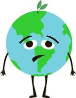 Sad planet Earth. Planet mascot  without plants of environ cry and need help. Vector illustration problems of environment isolated on white