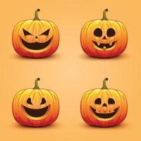 Set of cute and scary Halloween pumpkins. Autumn holiday vector illustration