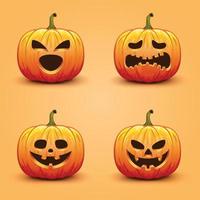 Set of cute and scary Halloween pumpkins. Autumn holiday vector illustration