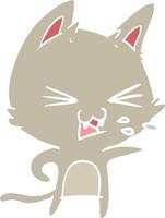 flat color style cartoon cat hissing vector