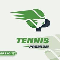 logotipo de la letra p del alfabeto de la pelota de tenis vector