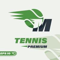 logotipo de la letra m del alfabeto de la pelota de tenis vector