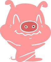 nervous flat color style cartoon pig sitting vector