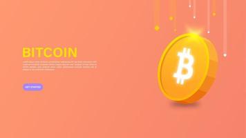 Bitcoin banner page for crypto website or apps. Cryptocurrency vector illustration.