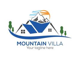 logotipo de símbolo de montaña y casa vector