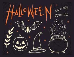 Collection of hand drawn Halloween elements. isolated vector