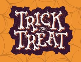 Trick or treat lettering or calligraphy with halloween elements background vector