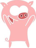 happy pig flat color style cartoon vector