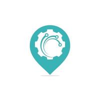 Gps techno gear with pin pointer vector logo design. This logo is suitable for factory, industrial, technology, website, digital, mechanic, wheel.