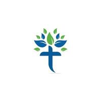 Tree religious cross symbol icon vector design. Cross tree logo design. Tree church logo.