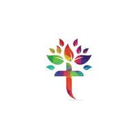 Tree religious cross symbol icon vector design. Cross tree logo design. Tree church logo.