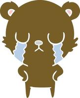 crying flat color style cartoon bear vector