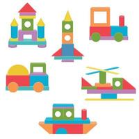 set Construction of Transport from colored wooden cubes, vector isolated illustration in the flat style