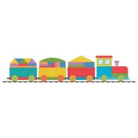 tren de madera con vagones cargados con cubos, ilustración vectorial de color en estilo plano vector