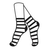 Warm socks on the feet with a pattern, black outline, vector illustration