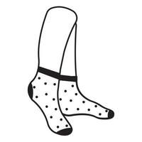 Warm socks on the feet with a pattern, black outline, vector illustration