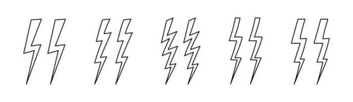 Thunderbolt decorative double brace set line art. Collection of minimalistic hand-drawn lightning bolts. Vector illustration of punctuation marks.