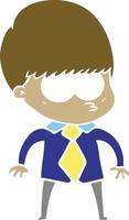 nervous flat color style cartoon boy wearing shirt and tie vector
