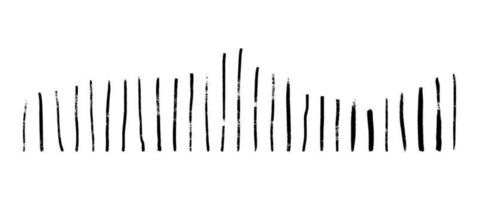 líneas de grunge verticales dibujadas a mano. un conjunto de pinceles dibujados con líneas finas grunge. ilustración vectorial de frotis o subrayados resaltados aislados en fondo blanco. vector