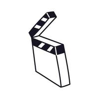 Open Doodle Movie Clapperboard. Video production inventory. Black on white vector illustration of clapperboard for shooting movie scenes.