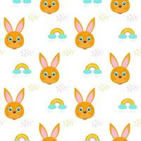 pattern for children cute rabbit and rainbow clouds with rain bright colors vector