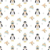 penguins in a cap and scarf and separately a cap and scarf vector